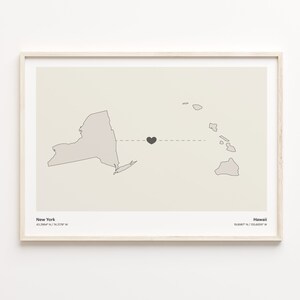 New York, Hawaii Druck, Hawaiianisches Geschenk, Minimalistische Verbindung Poster, Reise Wandkunst, Live im Ausland Karte, C21-1362
