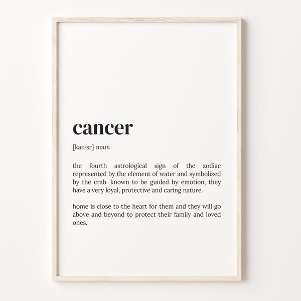 Cancer Definition Print, Dictionary Poster, Quote Wall Art, Cancer Funny Gift, Zodiac Sign Gift, Astrological Sign, C17-65