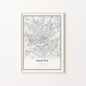 Nantes Print, Stadt Karte Kunst Poster, Frankreich, Wand Kunst Dekor, Modern schwarz weiß Stil, Geschenk für Schwester, C13-474