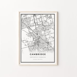 Cambridge Print, City Map Art Poster, Ontario ON Canada, Wall Art Decor, Modern Black and White Style, Map Poster Decor, C13-613
