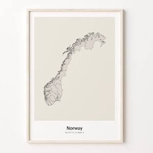 Norway Print, Norwegian Gift, Minimalistic Country Map Poster, NO Line Art, Geographic decor, C24-137