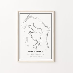 Bora Bora Print, Stadt Karte Kunst Poster, Französisch Polynesien Frankreich, Wand Kunst Dekor, Modern Schwarz Weiß Stil, Büro Geschenke Frauen, C13-638