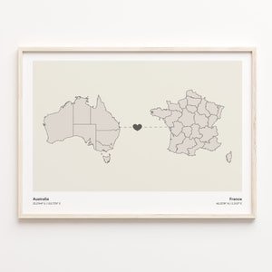 Australien Frankreich Print, finnisches Geschenk, minimalistische Landkarte Poster, Reisewandkunst, LDR, C21-856