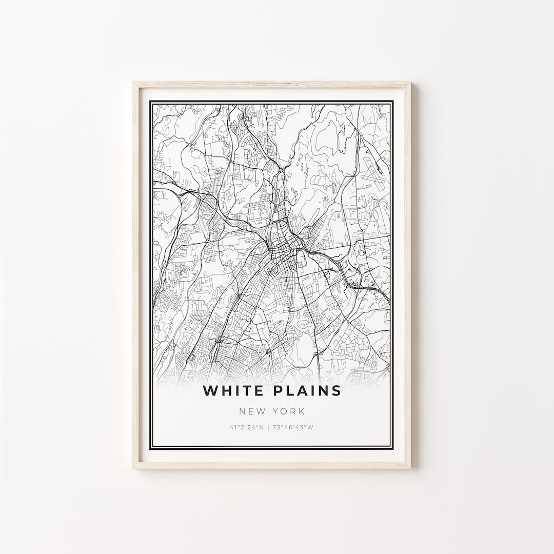 White Plains NY Map Print: Modern Black and White Wall Art - Etsy