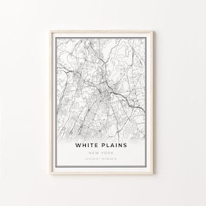 White Plains Print, Stadt Karte Kunst Poster, New York NY USA, Wand Kunst Dekor, Modern Schwarz Weiß Stil, Geschenk Freund, C13-162