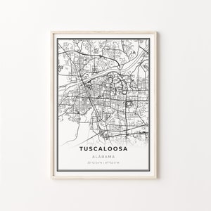 Tuscaloosa Print, Stadt Karte Kunst Poster, Alabama AL USA, Wand Kunst Dekor, Moderner Schwarz Weiß Stil, Geschenk Für Besten Freund, C13-212