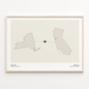 New York to California Print, Minimalistische US Zustand Verbindung Poster, Reise Wandkunst, Studie im Ausland Geschenk, C21-1355