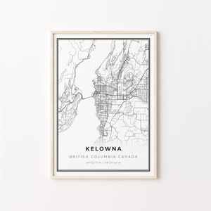 Kelowna Print, Stadt Karte Kunst Poster, British Columbia BC Kanada, Wand Kunst Dekor, Modern Schwarz Weiß Stil, Gifr Für A Doctor, C13-485