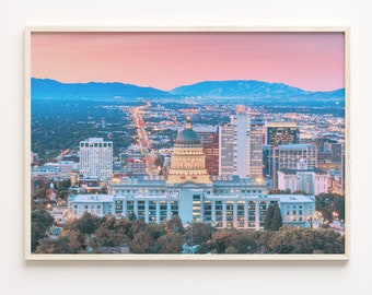 Salt Lake City Skyline Print: Colorful Travel Wall Art