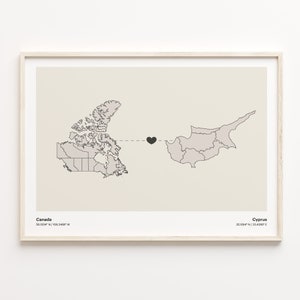Canada to Cyprus Map Print: Minimalist Country Connection Art