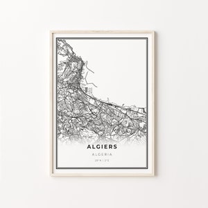 Algiers Print, City Map Art Poster, Algeria, Wall Art Decor, Modern Black and White Style, Modern Art Poster, C13-864