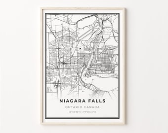 Niagara Falls Canada Print, City Map Art Poster, Ontario ON Canada, Wall Art Decor, Modern Black and White Style, C13-621