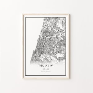 Tel Aviv Print, Stadt Karte Kunst Poster, Israel, Wand Kunst Dekor, Moderner Schwarz Weiß Stil, Minimalistische Karte, C13-878