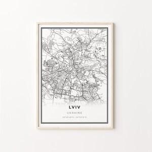 Lviv Print, City Map Art Poster, Ukraine, Wall Art Decor, Modern Black and White Style, Interior Designer, C13-515
