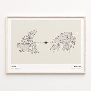 Canada to Hong Kong Print, Honduras Geschenk, Minimalistische Landkarte Poster, Reise Wandkunst, Volunteer Karte, C21-675