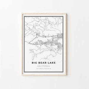 Big Bear Lake Map Print: Modern Black and White Wall Art