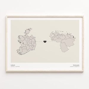 Ireland to Venezuela Print, Venezuelan Gift, Minimalistic Country Connection Map Poster, Travel Wall Art, Moving Abroad, C21-1189
