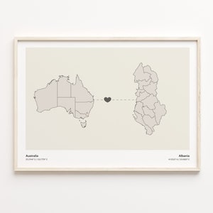 Australia to Albania Print, Albanian Gift, Minimalistic Country Connection Map Poster, Travel Wall Art, Long Distance Map, C21-798