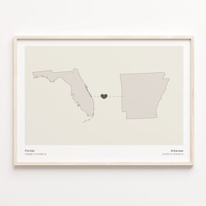 Florida to Arkansas Print, Arkansan Geschenk, Minimalistische State Verbindung Karte Poster, Reise Wandkunst, Umzug Geschenk, C21-1301