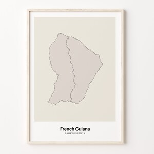 Impresión de Guayana Francesa, Regalo de Guyana, Cartel de mapa de país minimalista, Arte de línea GF, Arte cartográfico, C24-62