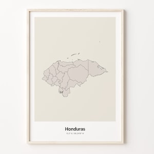 Honduras Print, Honduran Gift, Minimalistic Country Map Poster, HN Line Art, Modern home decor, C24-78