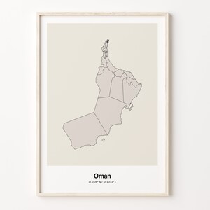 Oman Print, Oman Geschenk, minimalistische Landkarte Poster, OM Line Art, Neutrale Töne Kunst, C24-138