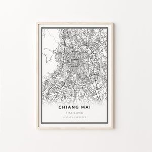 Chiang Mai Print, City Map Art Poster, Thailand, Wall Art Decor, Modern Black and White Style, Scandinavian Art, C13-872