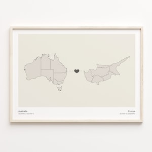 Australia Cyprus Map Print: Minimalist Country Connection Art