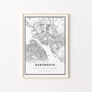 Dartmouth Print, City Map Art Poster, Nova Scotia NS Canada, Wall Art Decor, Modern Black and White Style, Welcome Home Gift, C13-881