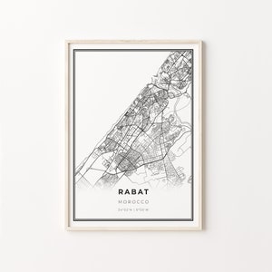 Rabat Print, City Map Art Poster, Maroc, Wall Art Decor, Modern Black and White Style, Office Prints, C13-627