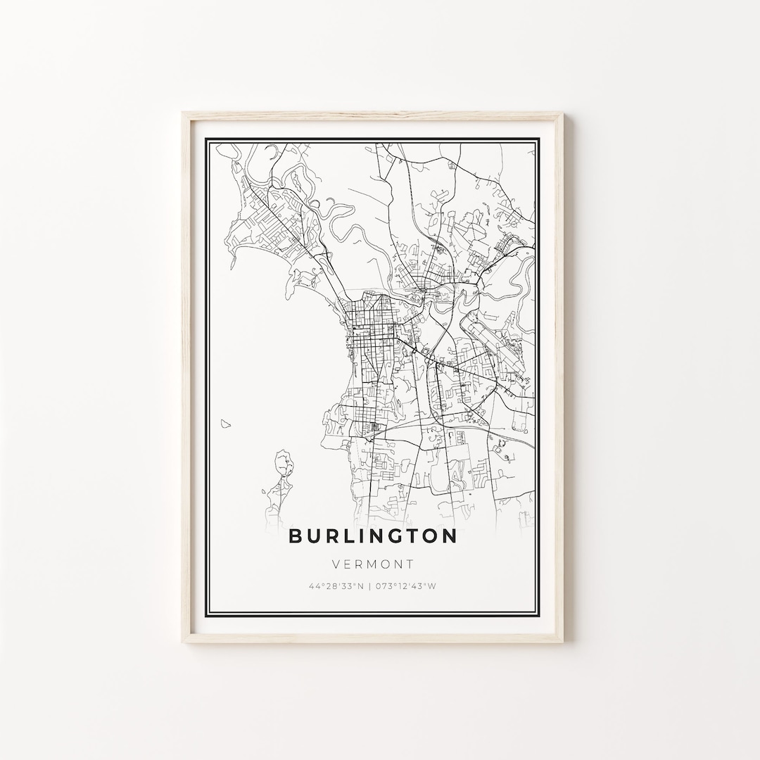 Burlington Print, City Map Art Poster, Vermont VT USA, Wall Art Decor ...