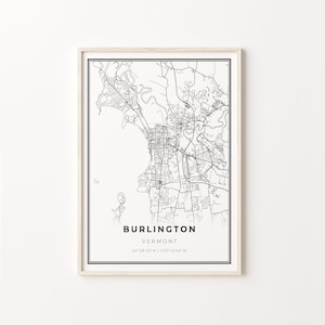 Burlington Print, City Map Art Poster, Vermont VT USA, Wall Art Decor, Modern Black and White Style, City Poster, C13-297