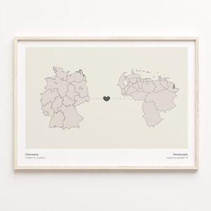 Germany to Venezuela Print, Venezuelan Gift, Minimalistic Country Connection Map Poster, Travel Wall Art, Farewell Journey Map, C21-592