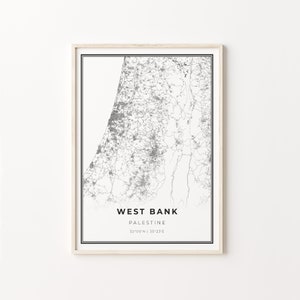 West Bank Map Print: Palestine Cityscape, Modern Black and White Art