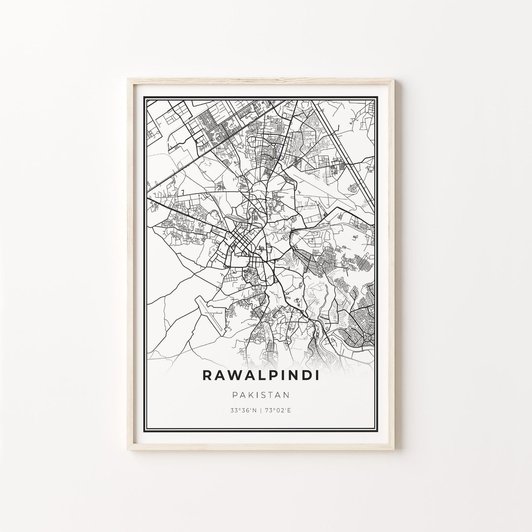 Rwp Card Rawalpindi Map Print: Modern Black and White City Art - Etsy Canada
