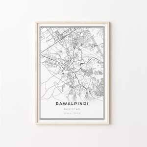 Impresión de Rawalpindi, cartel de arte del mapa de la ciudad, Pakistán, decoración de arte de la pared, estilo moderno en blanco y negro, regalos para mamá, C13-609