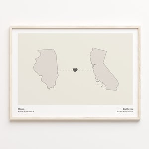 Illinois to California Print, Californian Gift, Minimalistic State Connection Map Poster, Travel Wall Art, Live Abroad, C21-1459