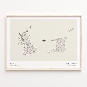 Britain to Trinidad and Tobago Print, Trinidad Geschenk, Minimalistisches Verbindungsposter, Kunst des Vereinigten Königreichs, Kulturelle Wurzeln, C21-382