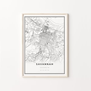 Savannah Print, Stadt Karte Kunst Poster, Georgia GA USA, Wand Kunst Dekor, Modern Schwarz Weiß Stil, Schlafzimmer Drucke, C13-380