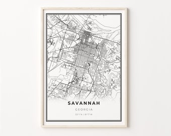 Savannah Georgia Map Print: Modern Black and White Wall Art