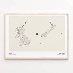 Großbritannien Neuseeland Print, Neuseeland Karte, Minimalistisches Land Karte Poster,Vereinigtes Königreich Kunst, Overseas Love, C21-331