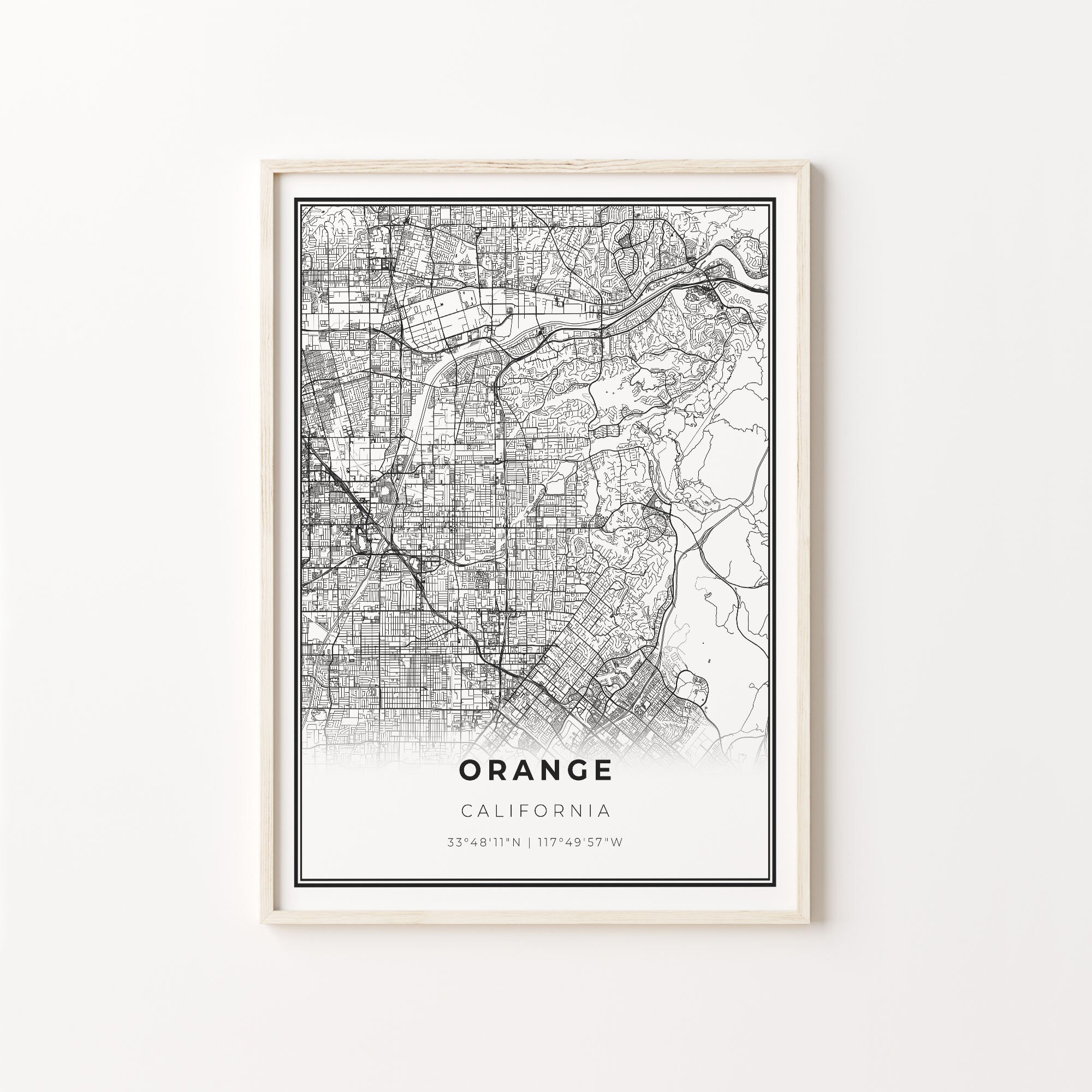 Orange California Map Print: Modern Black and White City Art - Etsy