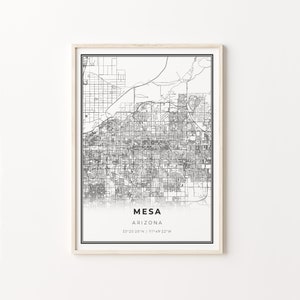 Mesa Print, City Map Art Poster, Arizona AZ USA, Wall Art Decor, Modern Black and White Style, City Map Of, C13-330