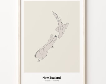 Minimalist New Zealand Map Print: NZ Line Art Poster