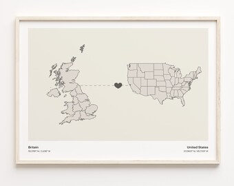 Britain USA Connection Map Print: Minimalist Country Art