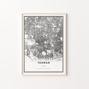 Teheran Print, Stadt Karte Kunst Poster, Iran, Wand Kunst Dekor, Moderner Schwarz Weiß Stil, Geschenk Für Männer, C13-750