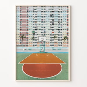 Basketball Court Colorful Poster Print, Basketball Court Photo Wall Art, Art Boho Decor, Colorful Wall Art, C18-11