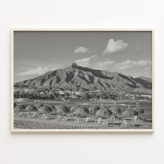 Marbella Beach Poster Print: Black and White Travel Wall Art
