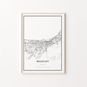 Muscat Print, City Map Art Poster, Oman, Wall Art Decor, Modern Black and White Style, City Map Wall Art, C13-619
