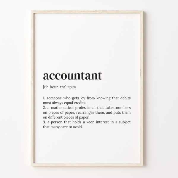 Accountant definitie afdrukken, woordenboek poster, citeer kunst aan de muur, accountant Quoute, grappige accountant, cadeau accountant, goedkoop cadeau, C17-552